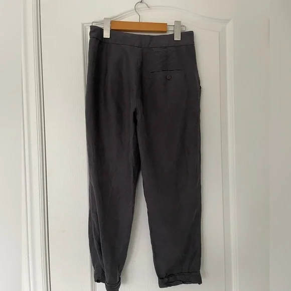 ARITZIA Wilfred Allant Pant Cropped linen pant charcoal grey size 0 tie front - Picture 4 of 9